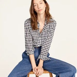 J. Crew Classic Fit Navy Gingham Shirt